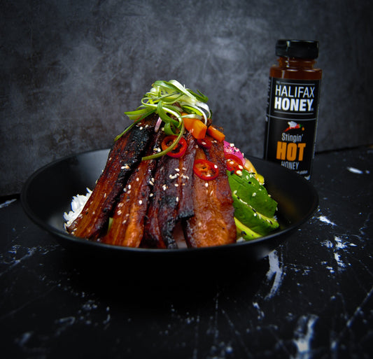 Hot Honey Glazed Pork Belly Rice Bowl