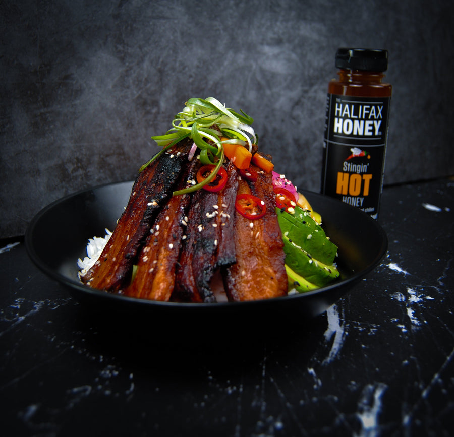 Hot Honey Glazed Pork Belly Rice Bowl