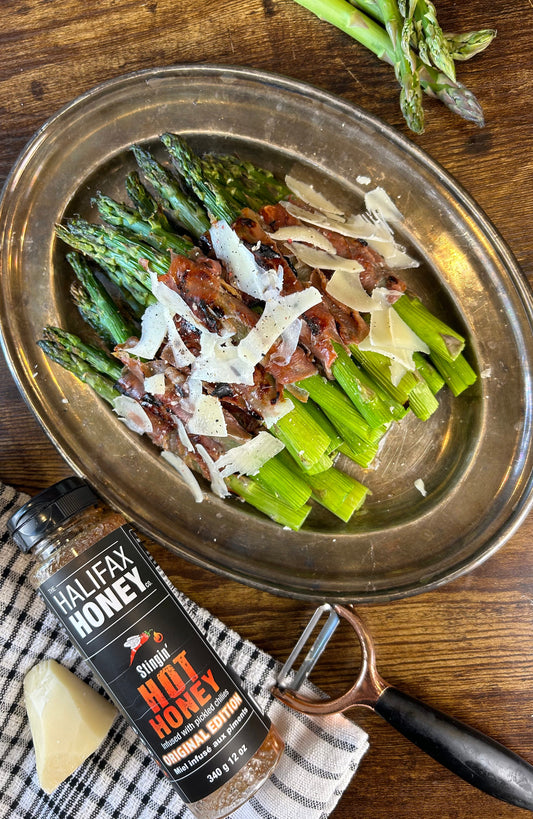 Hot Honey Prosciutto Wrapped Asparagus